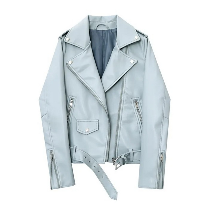 W&W Mode | Damen-Biker-Lederjacke mit Reißverschlüssen und Gürtel
