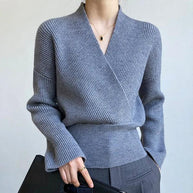 WW | Klassischer Herbst Wickelpullover mit Statement Ausschnitt für Frauen