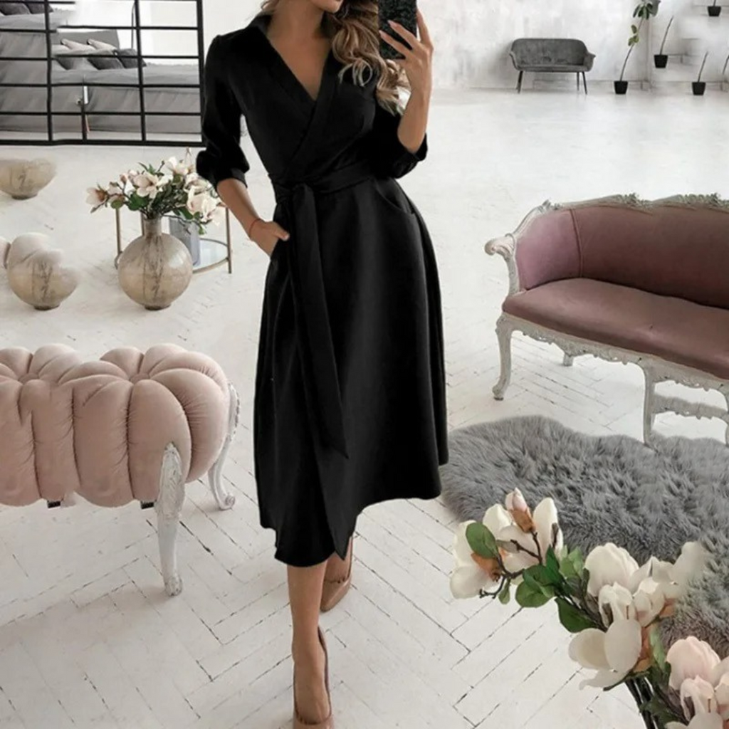 WW | Weiße Lined Revers Gürtel Blusen Kleid