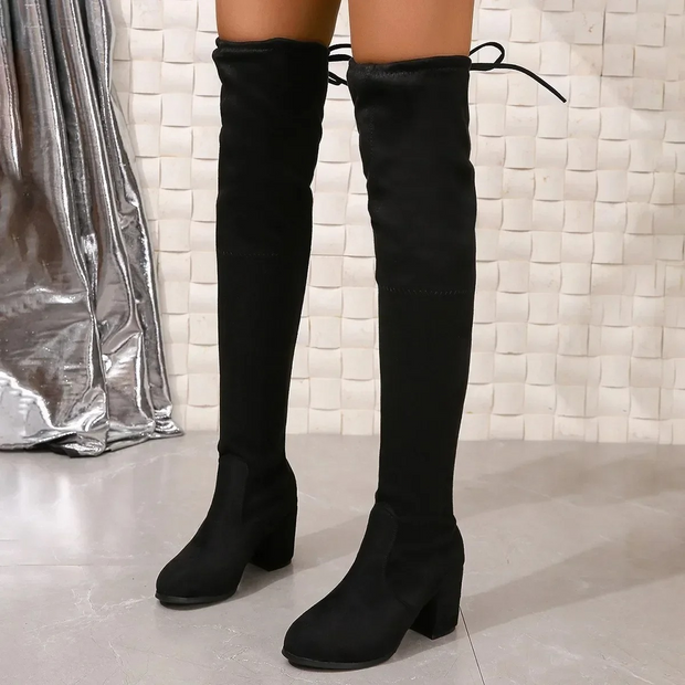 WW | Overknee Stiefel Flacher Absatz, Stretchstoff, Lässiges Design