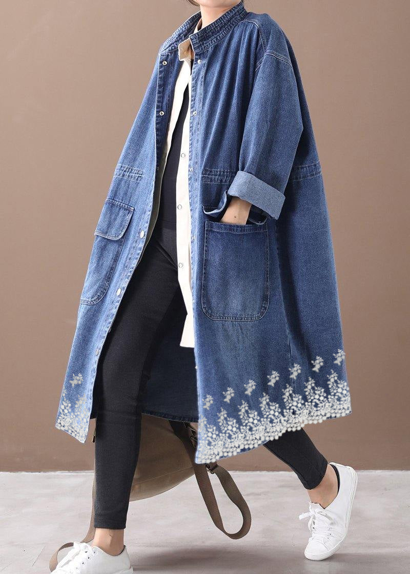 W&W Mode | Denim Blauer Plus Size Trenchcoat Mit Kordelzug