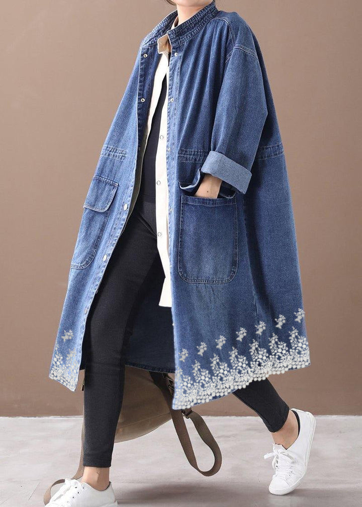 W&W Mode | Denim Blauer Plus Size Trenchcoat Mit Kordelzug