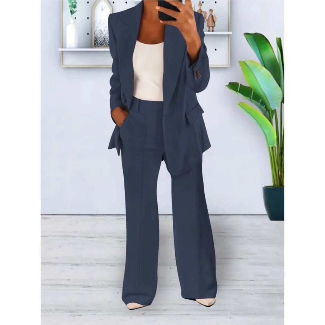 W&W Mode | lässige Passform einfarbiger lässiger Taschenblazer und Hosen Set