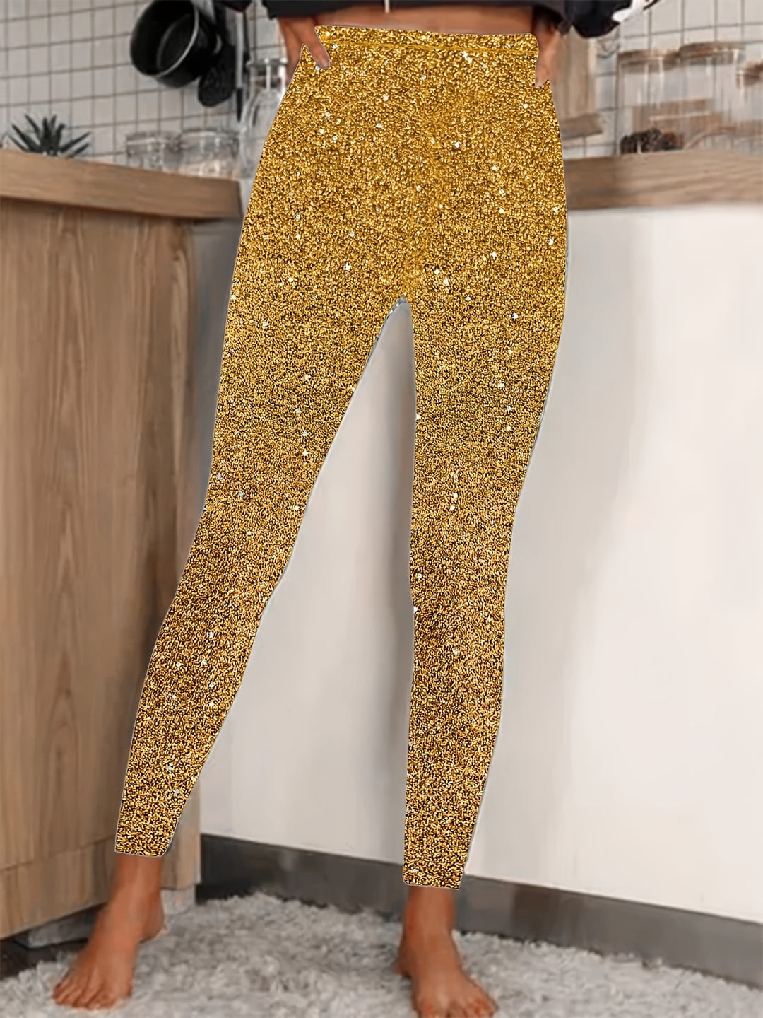 WW | Damen High Waist Pailletten Legging Glänzend & Komfortabel Für Frauen