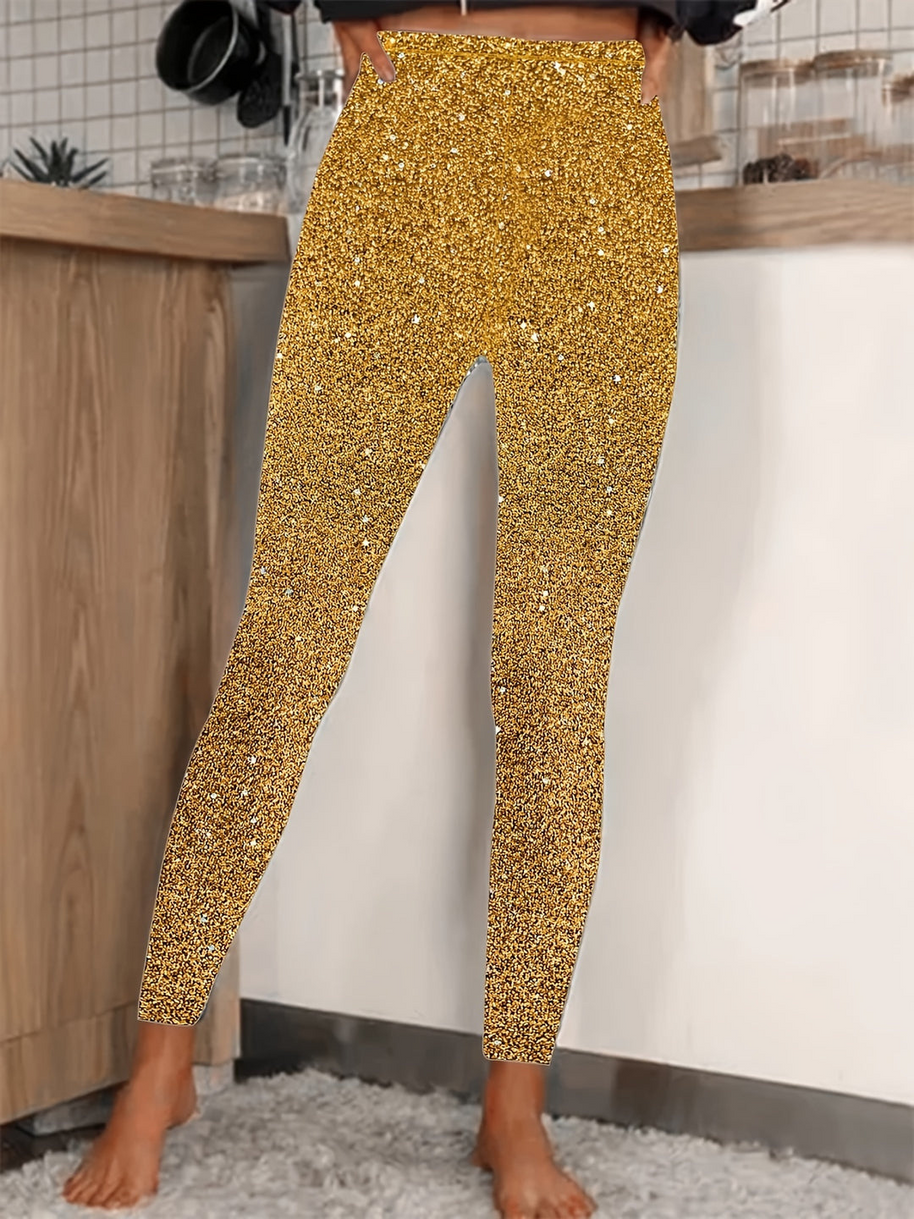WW | Damen High Waist Pailletten Legging Glänzend & Komfortabel Für Frauen