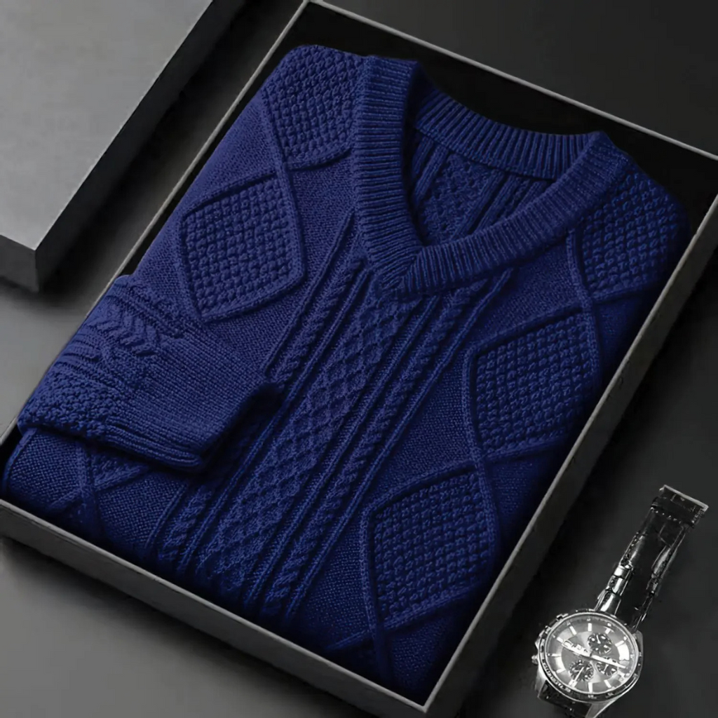 WW | Wollpullover Herren Mit V-ausschnitt Und Aufwendigem Strickmuster