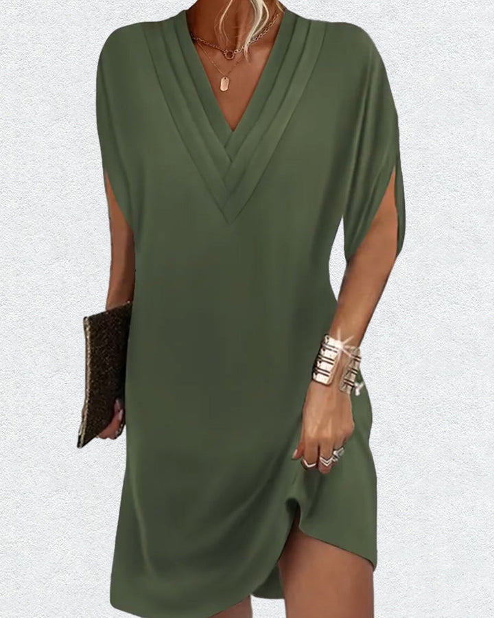 W&W Mode | Elegantes Kleid mit offenen Ärmeln und V-Ausschnitt