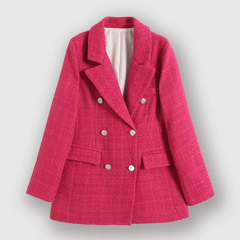 WW | Damen Doppelreiher Tweed Blazer, Reverskragen, Knopfdetails