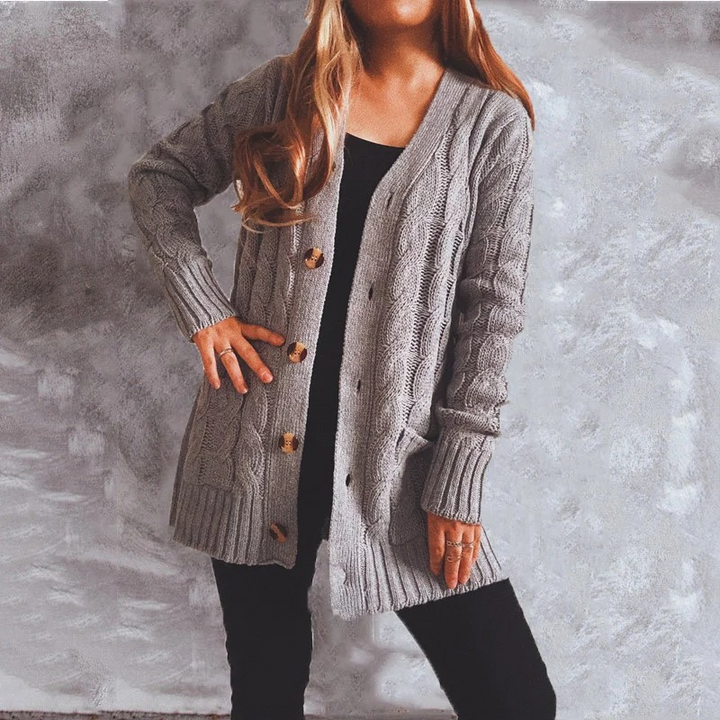 W&W Mode | Wollstrickjacke Damen Mit Zopfmuster Und Holzknöpfen, Lockere