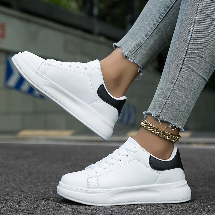 W&W Mode | Damen Leder Sneakers Weiß Sportliche Damenschuhe