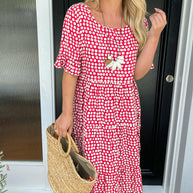 Midikleid mit Rundhalsausschnitt und Polka-Dot-Print