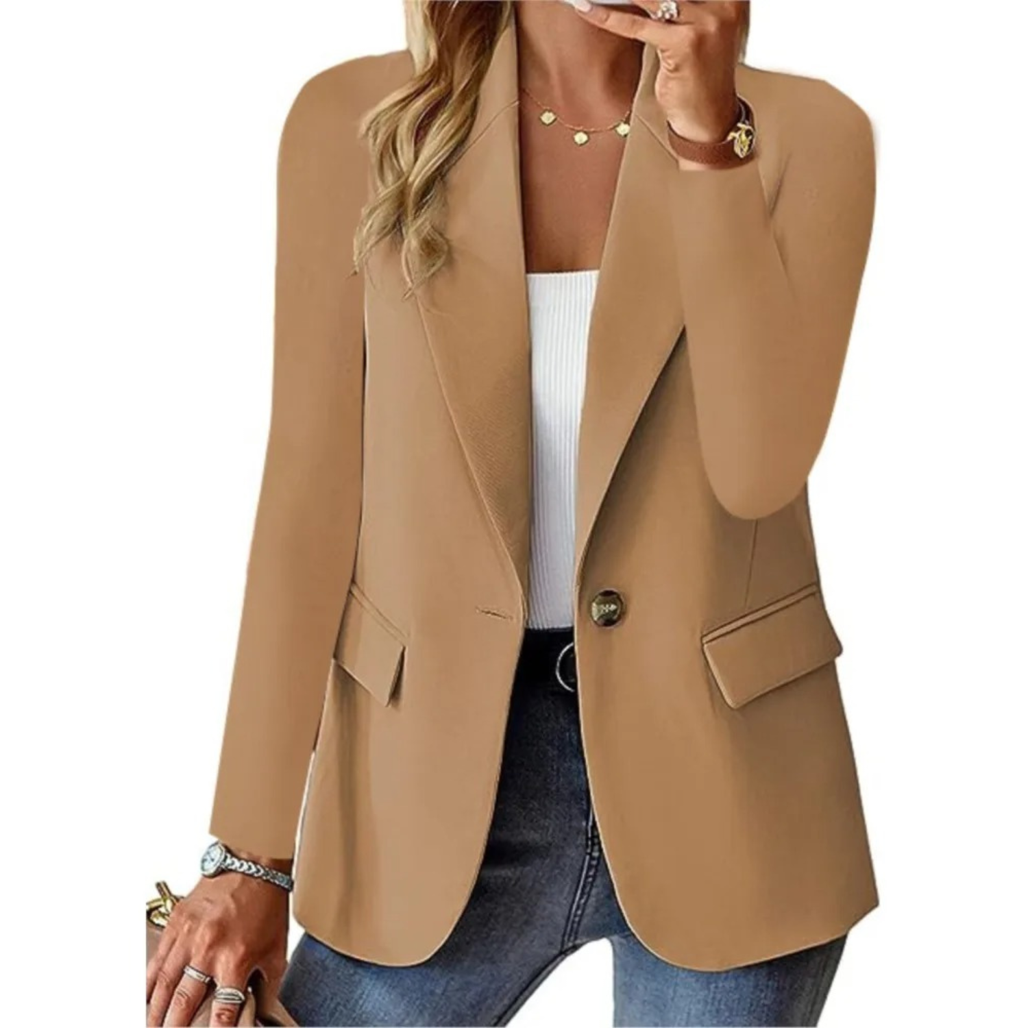 WW | lässig enge langärmlige Jacke mit Schnalle, Damen Blazer