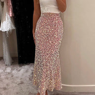 WW | High Waist Party Pailletten Midi Rock