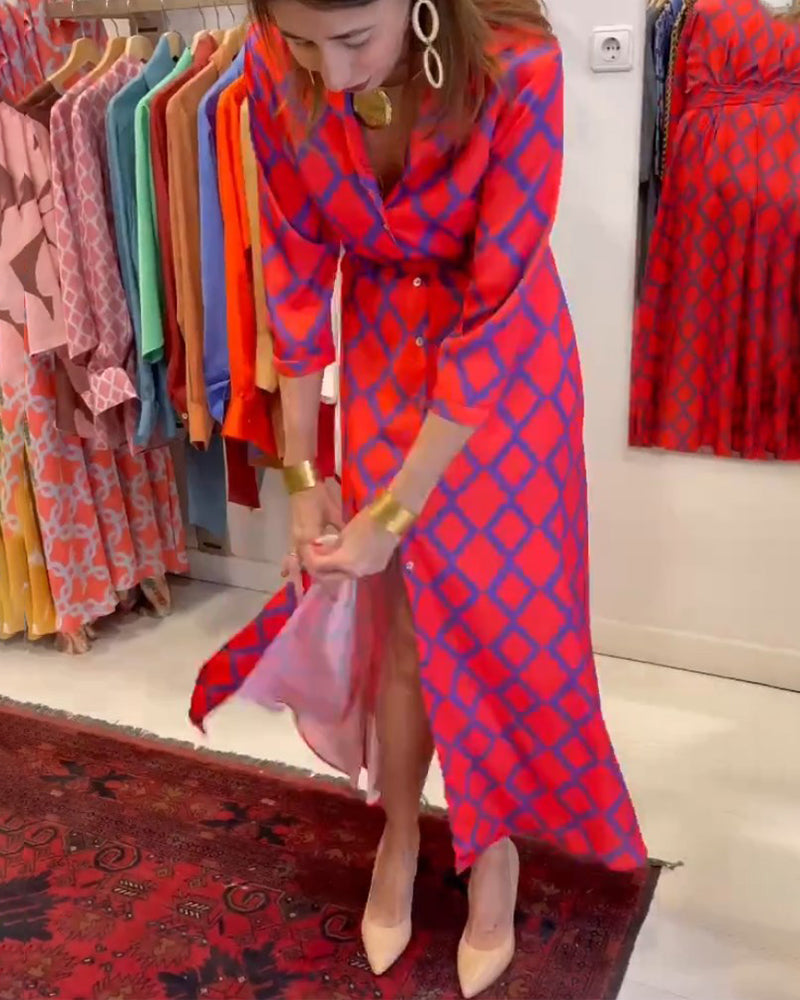 WW | Hemdkleid mit V-Ausschnitt und 3/4 Ärmeln