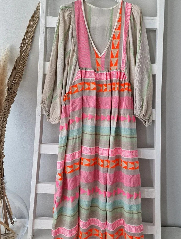 WW | Maxi-Kleid mit Langen Ärmeln und V-Ausschnitt