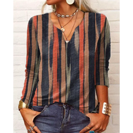 WW | Stil V-Hals-Bluse mit langen Ärmeln - Buntes Blumenmuster-Design für Damen