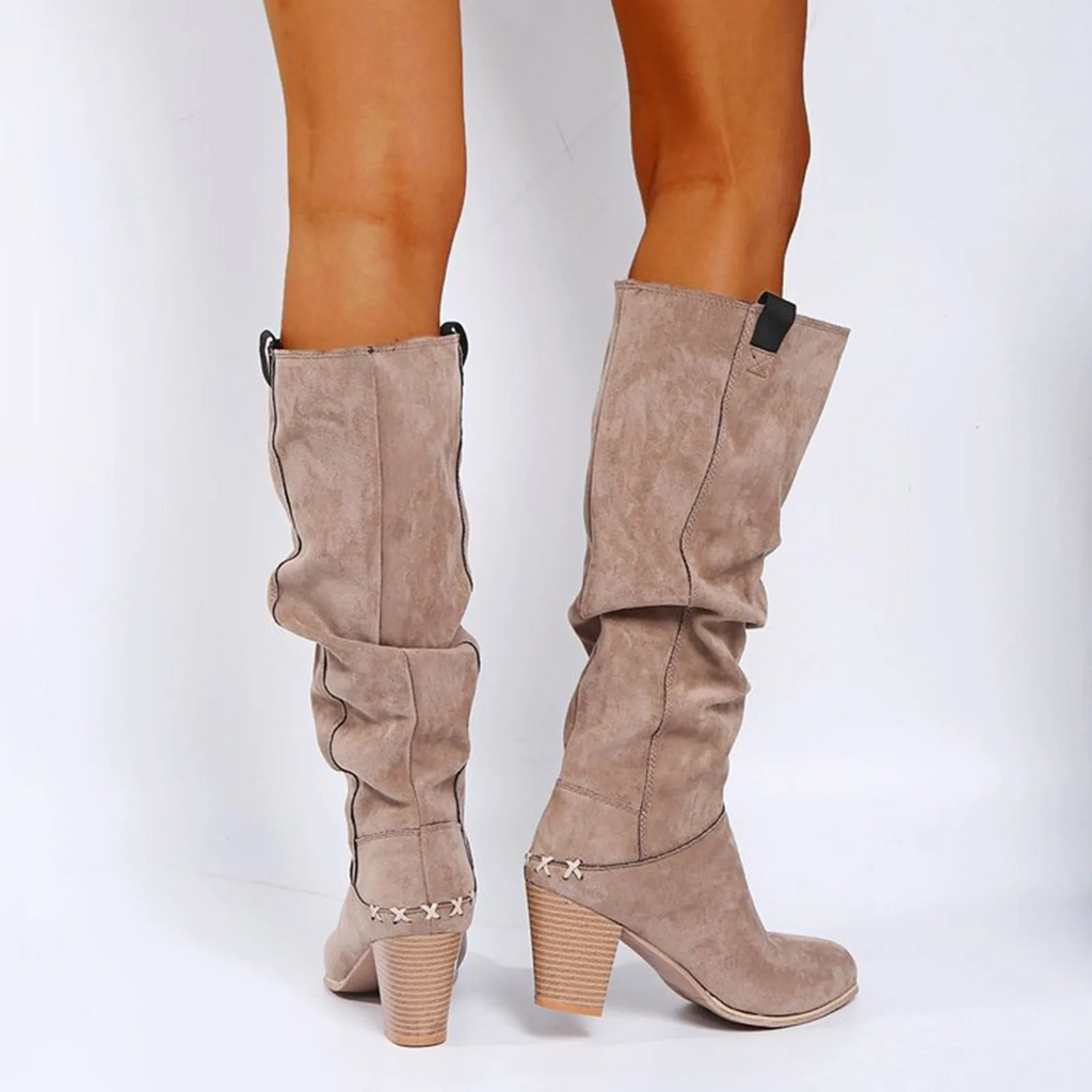 WW | Damen Knöchelhohe Stiefel Im Westernstil Mit Blockabsatz Trendige Hohe Stiefel