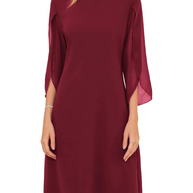 WW | Shift Kleid Knielang Bateau Ausschnitt Dreiviertel Schlitzärmel Fließend