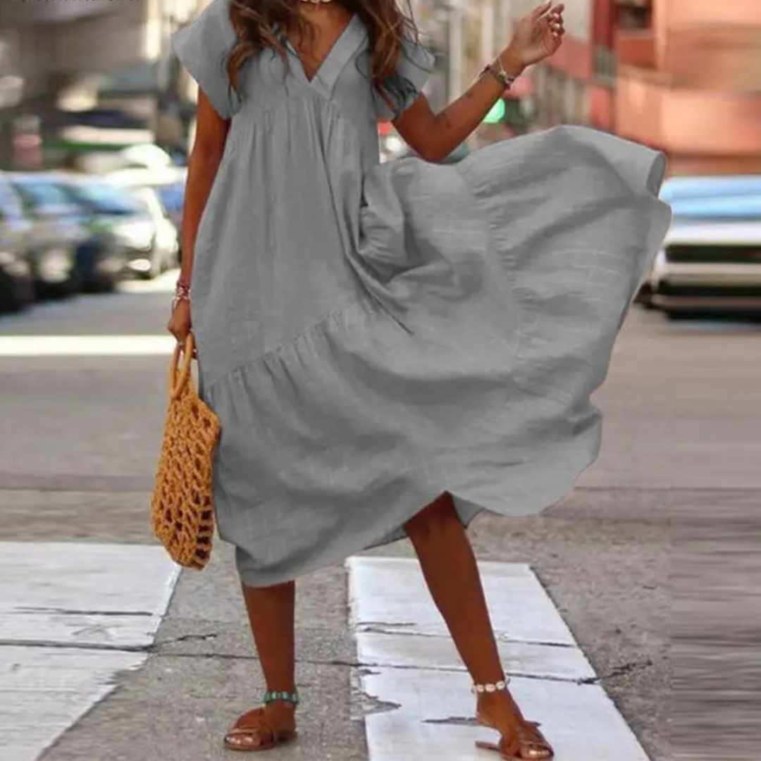 W&W Mode – Blusenkleid im Maxi-Stil mit V-Ausschnitt und Rüschen