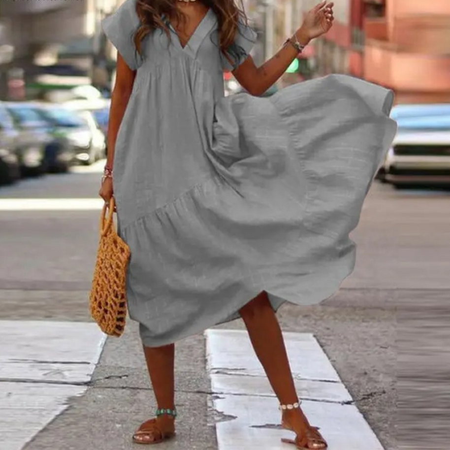 WW – Blusenkleid im Maxi-Stil mit V-Ausschnitt und Rüschen