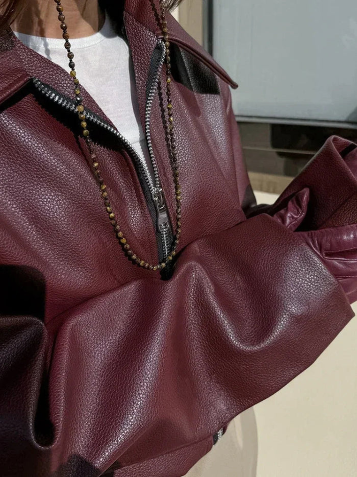 W&W Mode | Damen Rote Lederjacke Weinlese Lederjacke Mit Reißverschluss Für Frauen