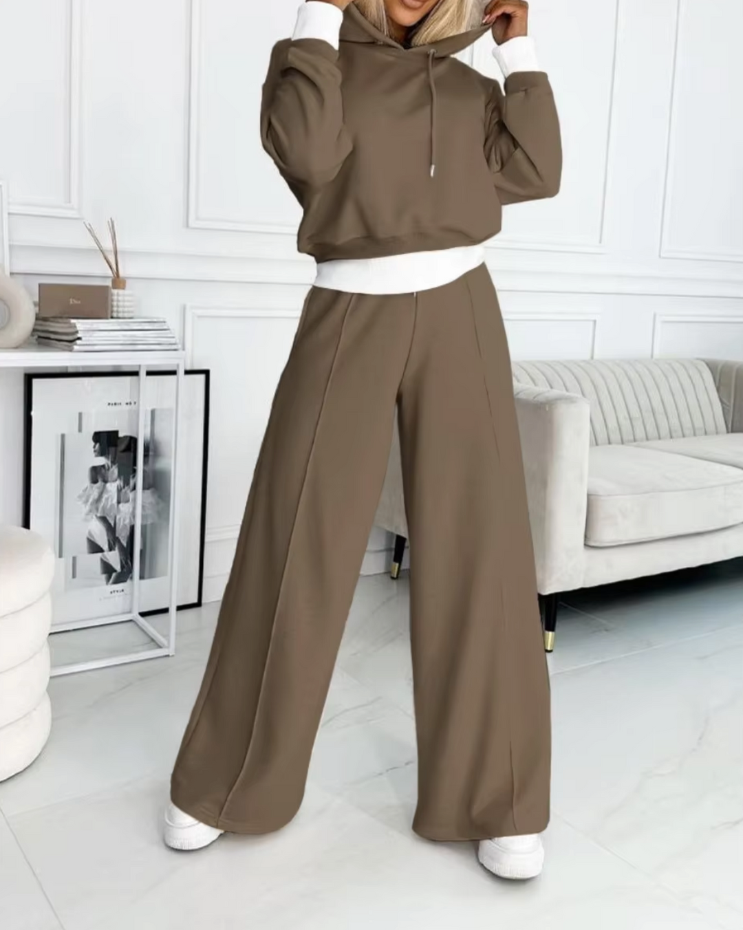 W&W Mode | Zweiteiliger Kapuzenpullover Und Hosenanzug Mit Weitem Bein