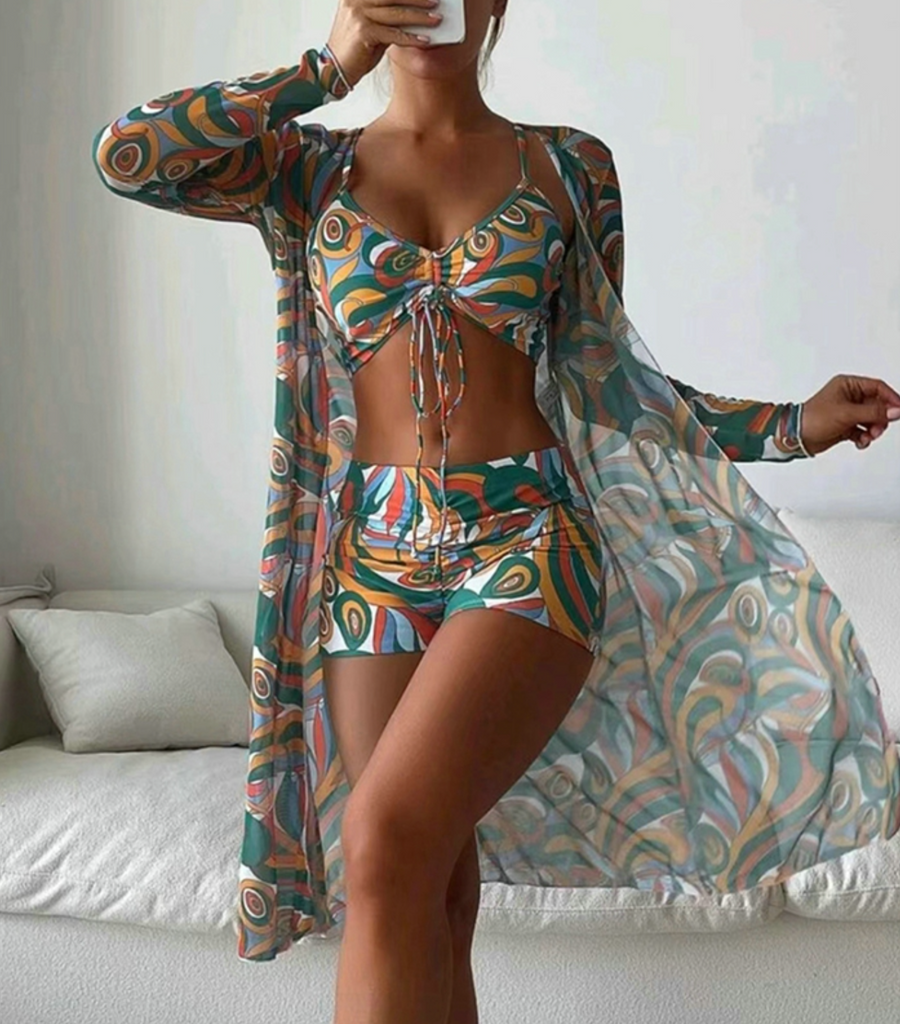 WW | Drei-Teiliges Bikini-Set mit Transparentem Cover-Up für Damen