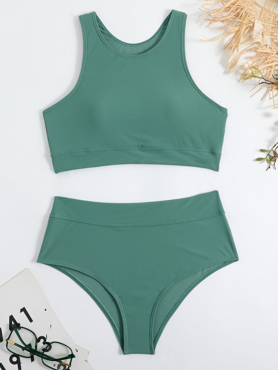 WW | Damen Sportlicher High Waist Bikini Frauen Schwimmbekleidung