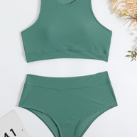 WW | Damen Sportlicher High Waist Bikini Frauen Schwimmbekleidung