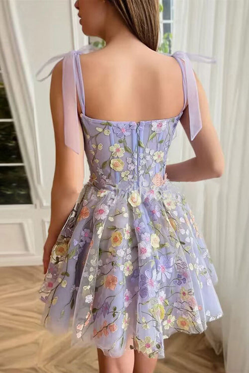 WW | Proof Of Perfection 3D Blume Bestickt Bindeband Mini Kleid