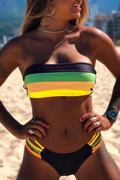 WW | Rosiedress Rainbow Gestreifter Tube Top Bandeau Bikini Set