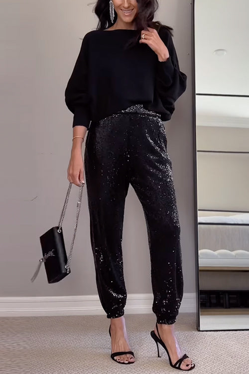 WW | Glam High Rise Glitzernde Pailletten Jogginghosen