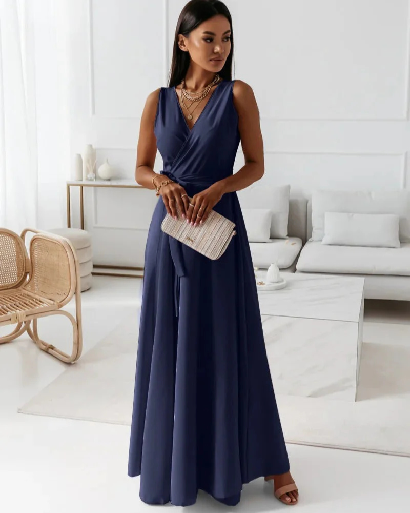 WW | Langes V-Ausschnitt Kleid für Damen Maxi