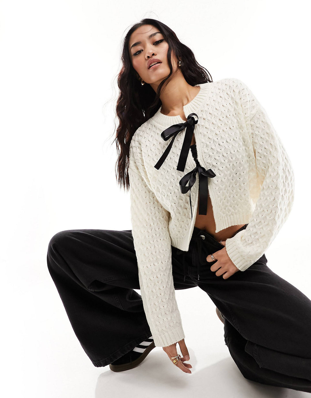 W&W Mode | Kontrast Kurzer Binde-Cardigan