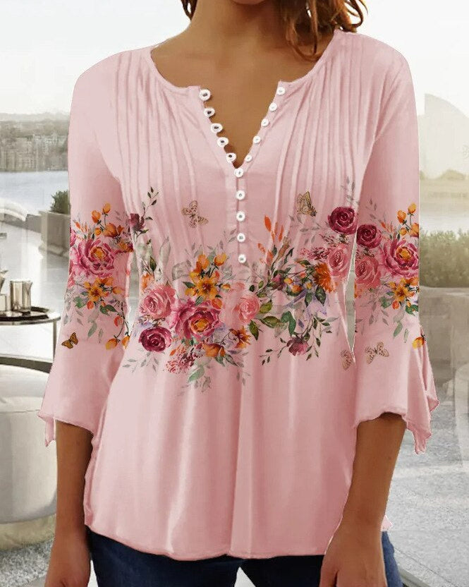 W&W Mode | Blumen gestickte Bluse mit Ärmeln für Frauen