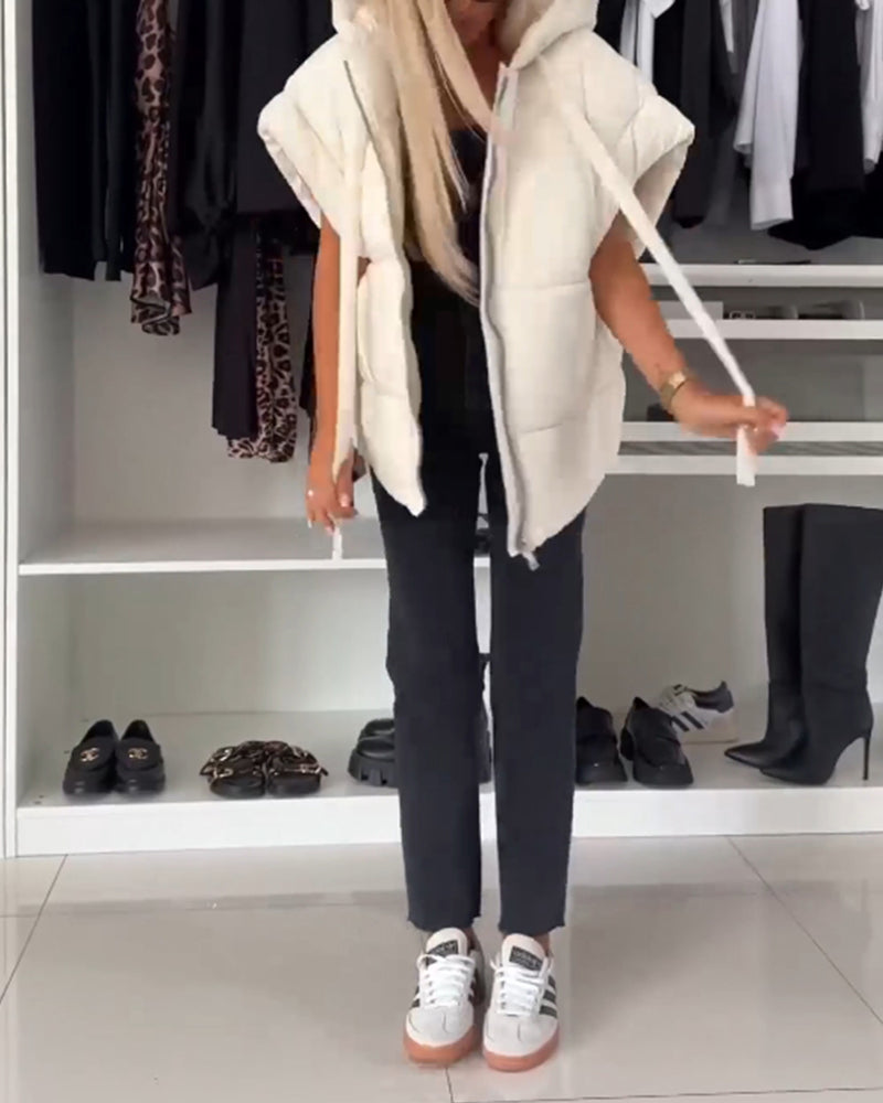 WW | Jacken mit Kapuze Einfarbig Reißverschluss und Kurzen Ärmeln