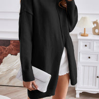 WW Halb-Turtleneck mittellanger Schlitzpullover