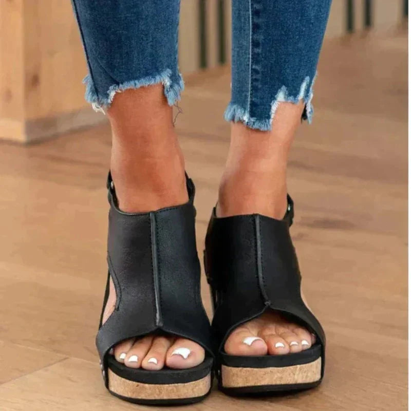 WW | Leder Keilabsatz Sandalen