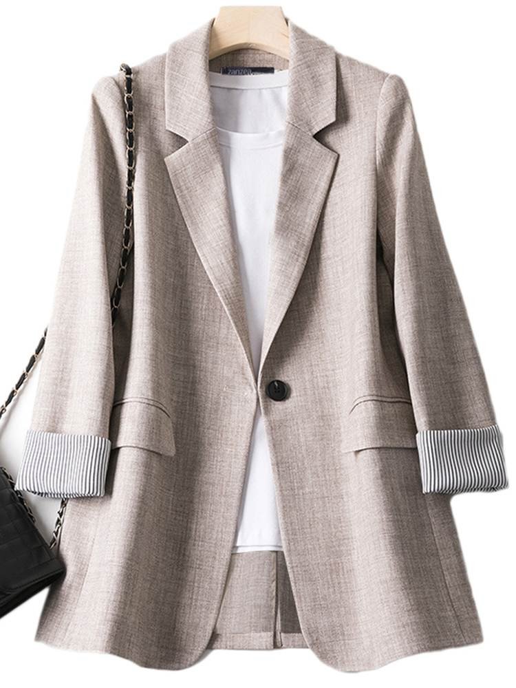 WW | Langer Damen Blazer mit Gestreiftem Futter und Aufgeschlagenen Manschetten