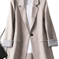 WW | Langer Damen Blazer mit Gestreiftem Futter und Aufgeschlagenen Manschetten