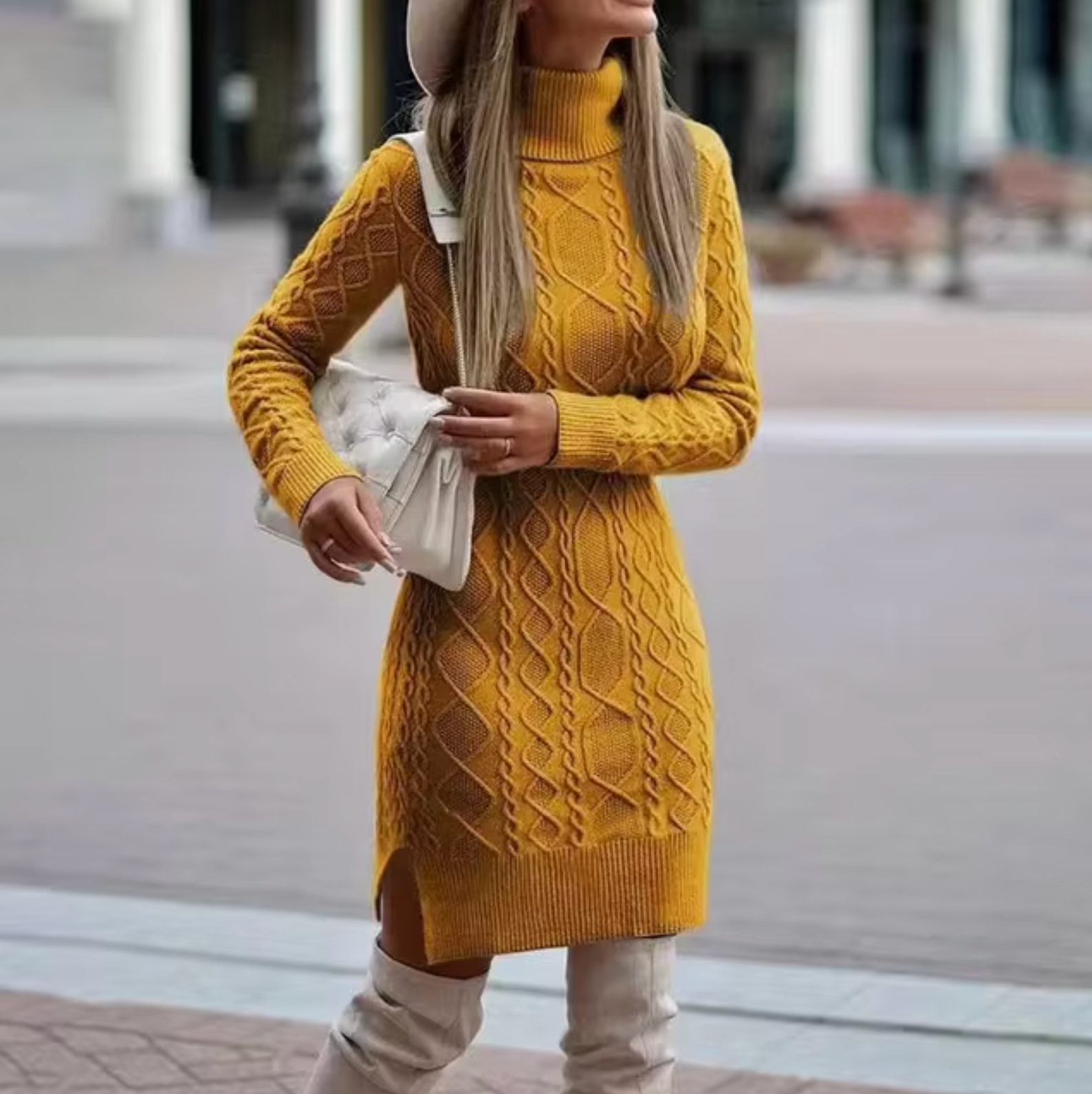WW – Gestricktes Rollkragen-Pulloverkleid