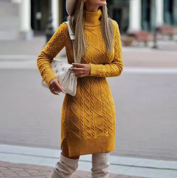 W&W Mode – Gestricktes Rollkragen-Pulloverkleid