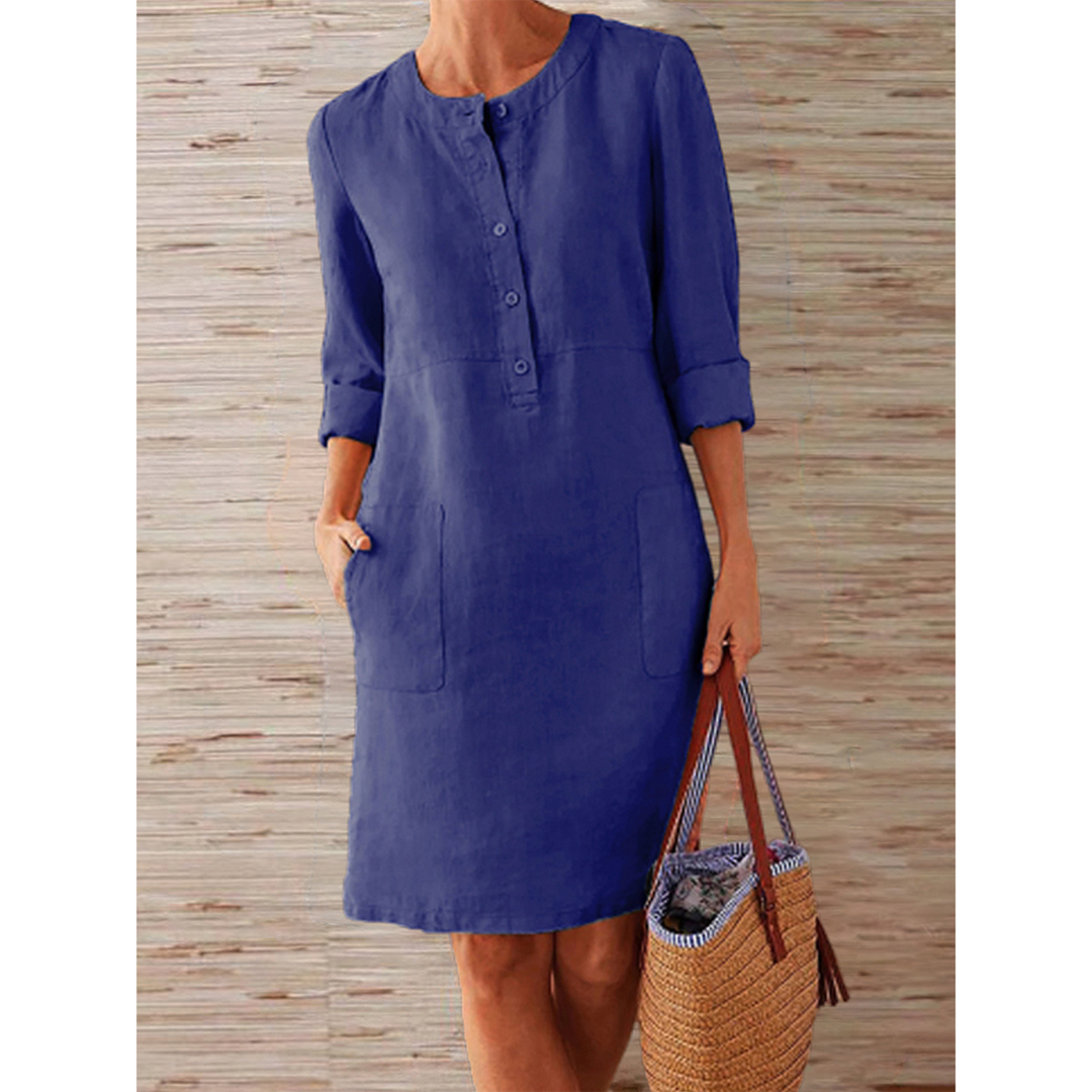 W&W Mode | neues einfarbiges Kleid aus Baumwolle und Leinen
