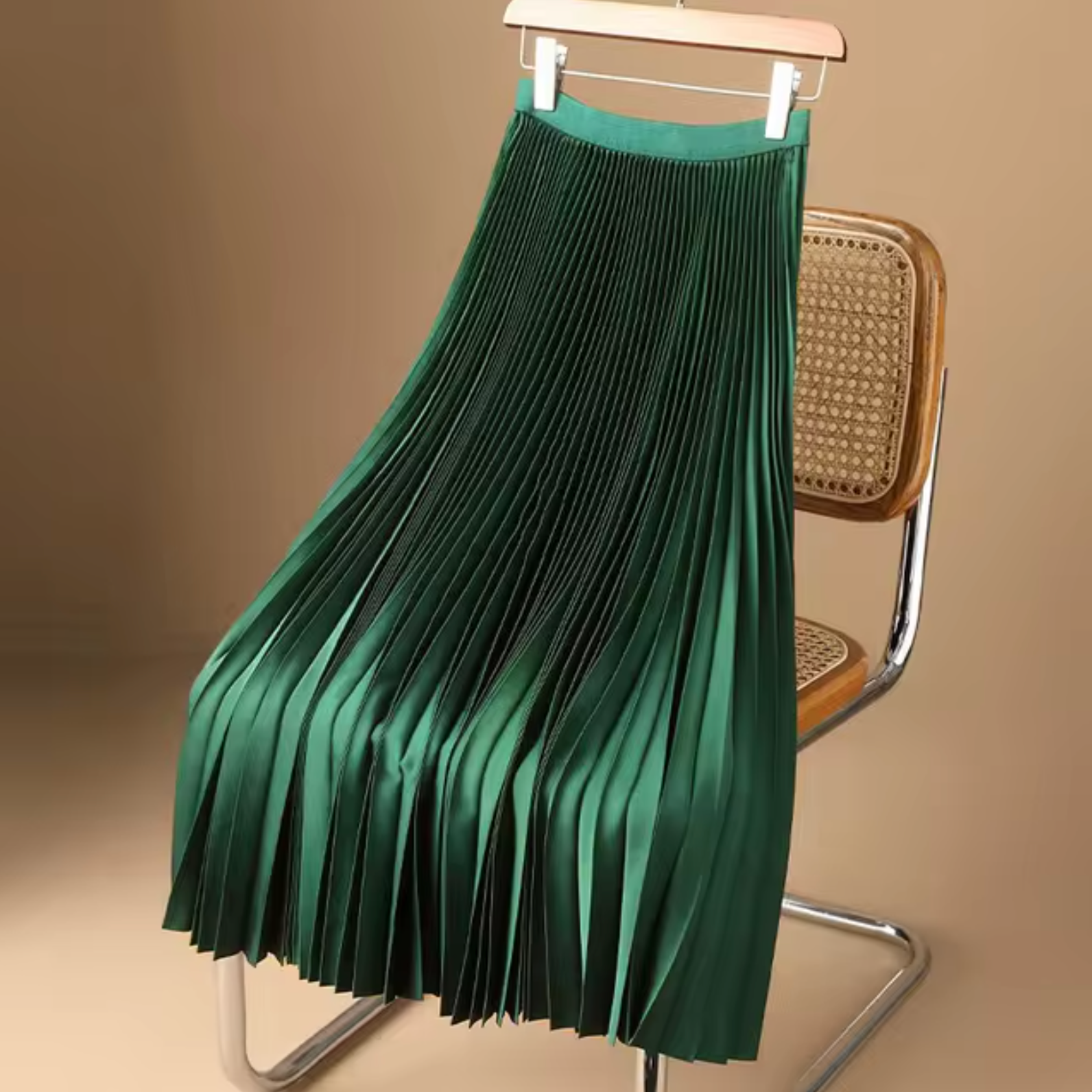 WW | Plissierter Baumwoll-Satin Maxi-Rock