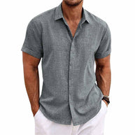 WW | Elegante kurzärmelige Herrenbluse mit Kragen, einfarbig und mit Knöpfen