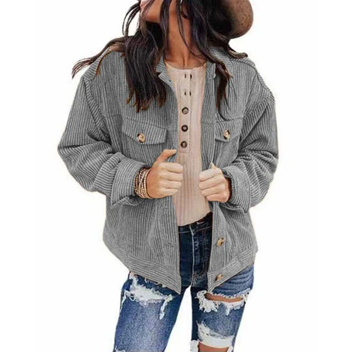 W&W Mode | Damen Jacke Cord Oversize Look Mit Knöpfen Und Brusttaschen