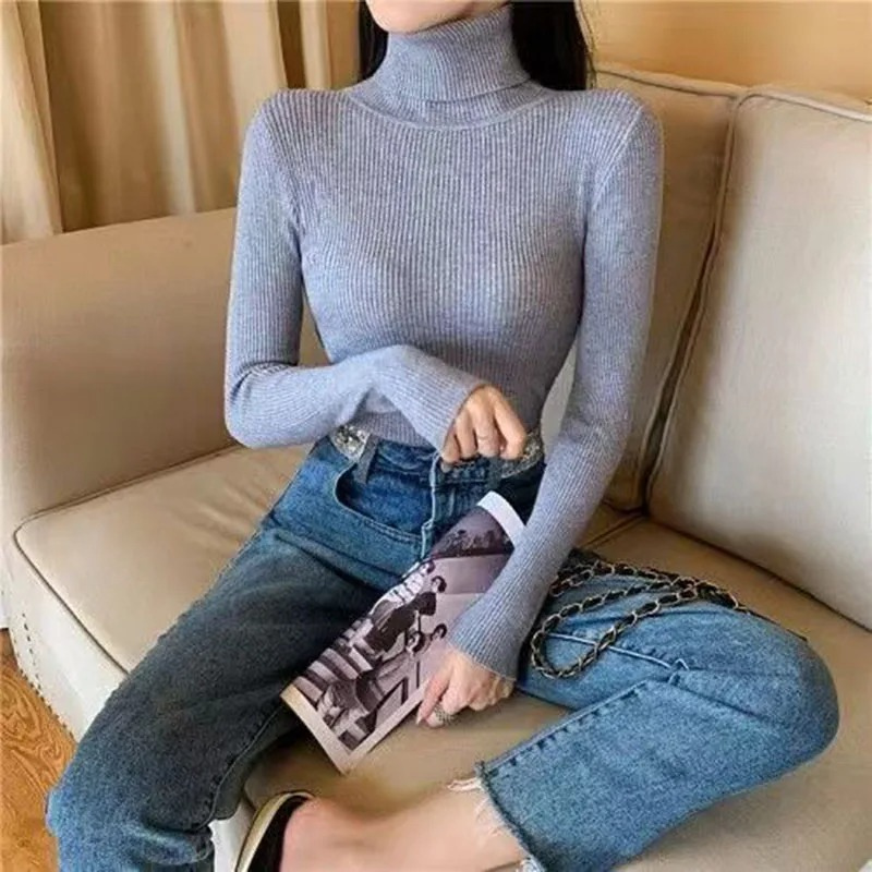 WW | Damen Rollkragenpullover Rippenstrick Stretch Pullover Slim Fit Pullover Rollkragenpullover Damen