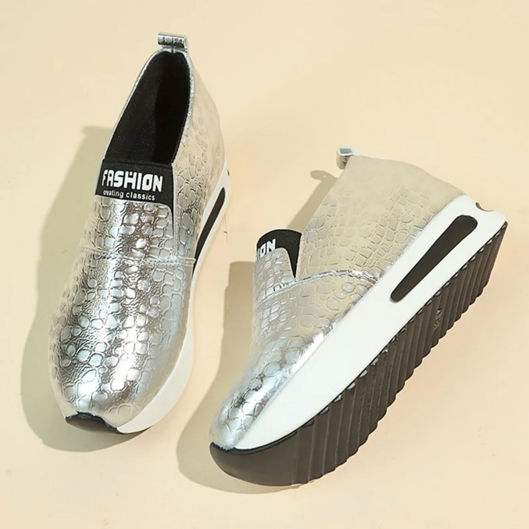 W&W Mode – Damen-Sneaker mit Schlangenmuster in Silber und Gold