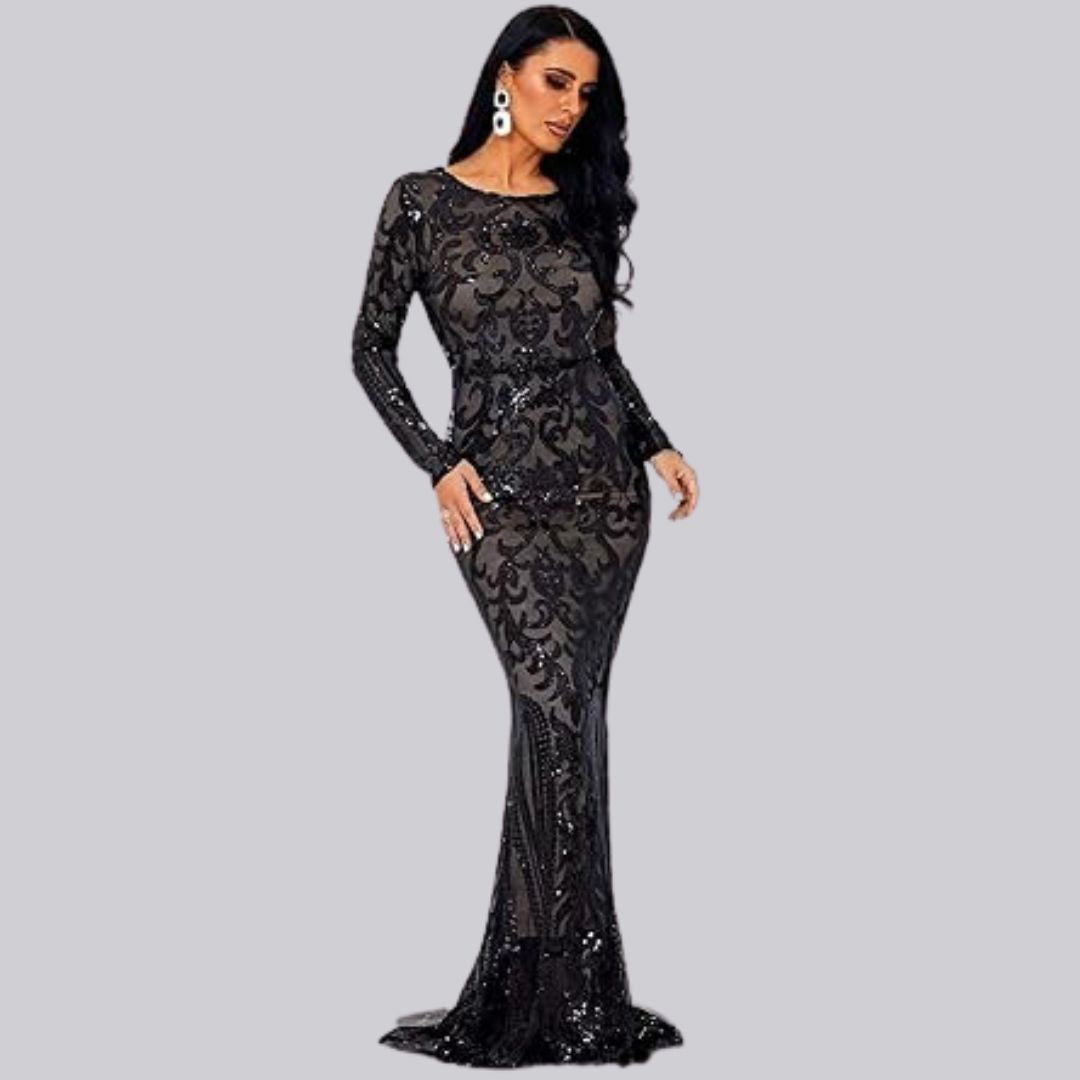 WW | Abendkleid mit langen Ärmeln und Pailletten