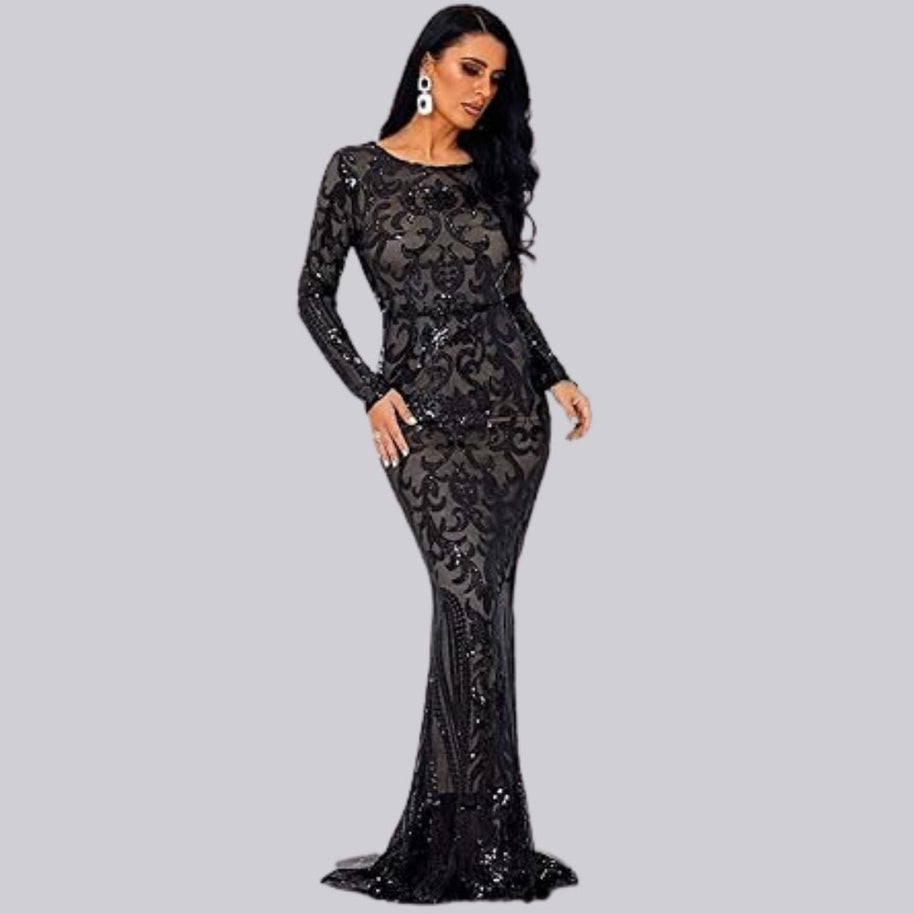 WW | Abendkleid mit langen Ärmeln und Pailletten